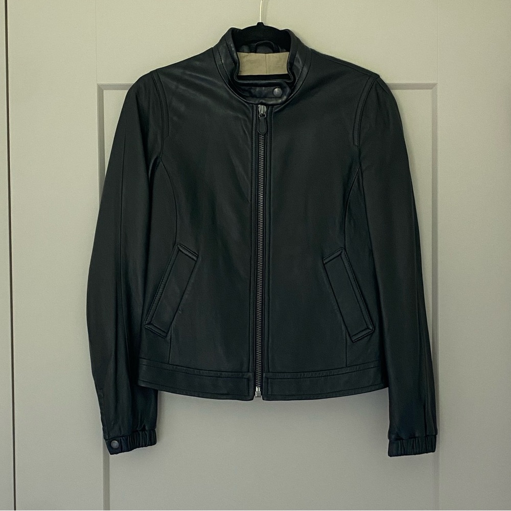 Coach Black Leather Zip-Front Jacket